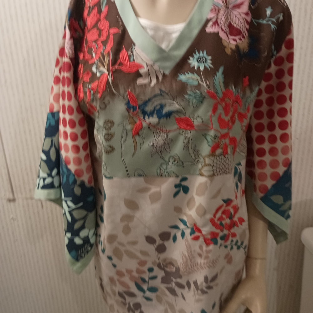 Soft Surroundings Multi-Print V-Neck Tunic with Floral Embroidery